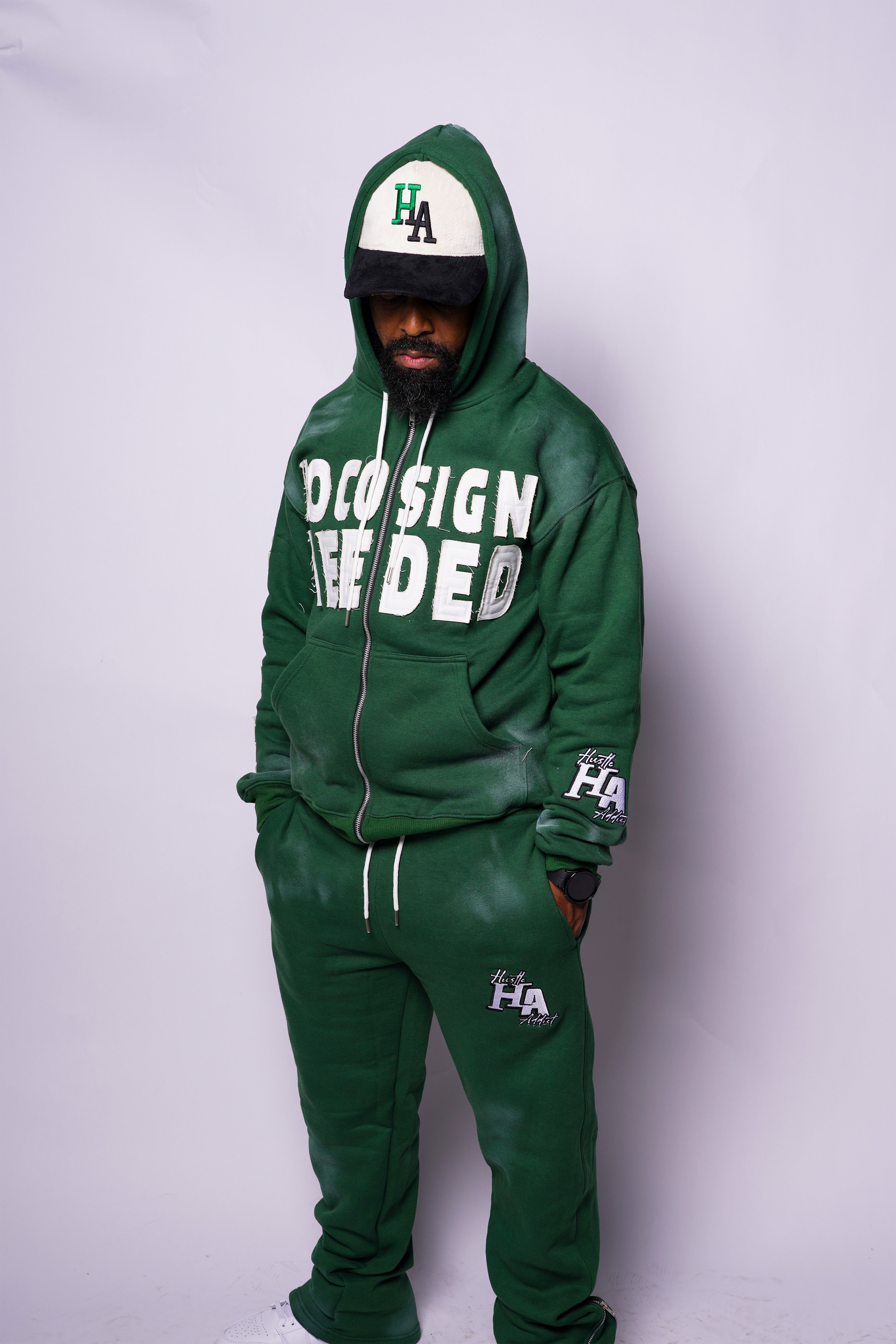 No Co-Sign Needed Acid-Washed Zip up Hoodie - Forest Green