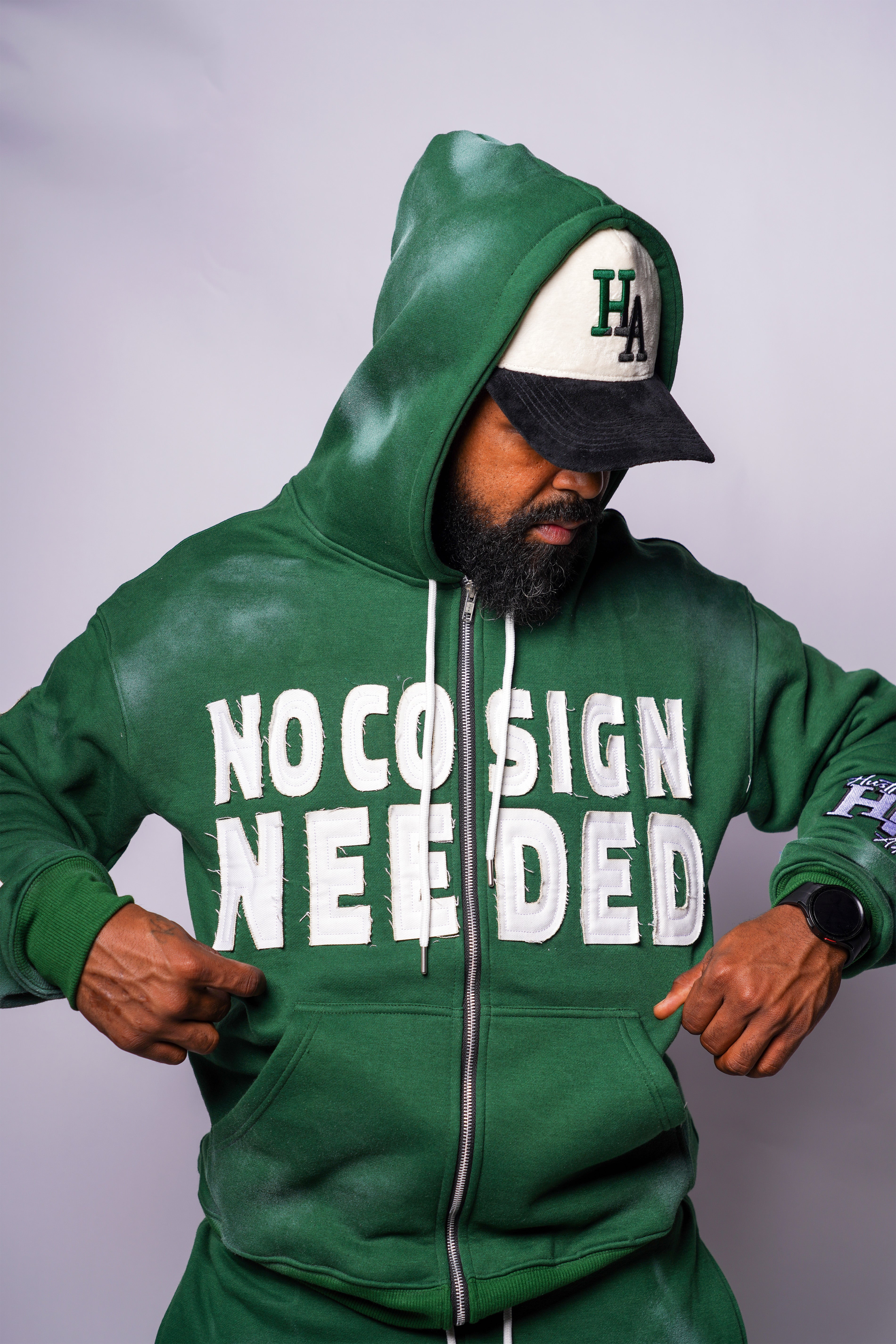 No Co-Sign Needed Acid-Washed Zip up Hoodie - Forest Green