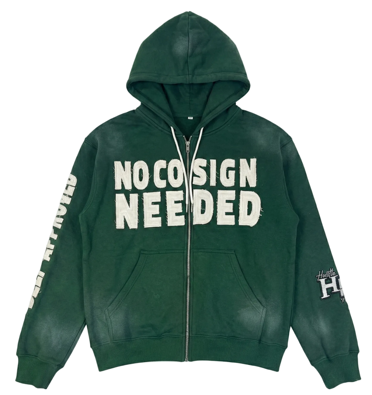 No Co-Sign Needed Acid-Washed Zip up Hoodie - Forest Green