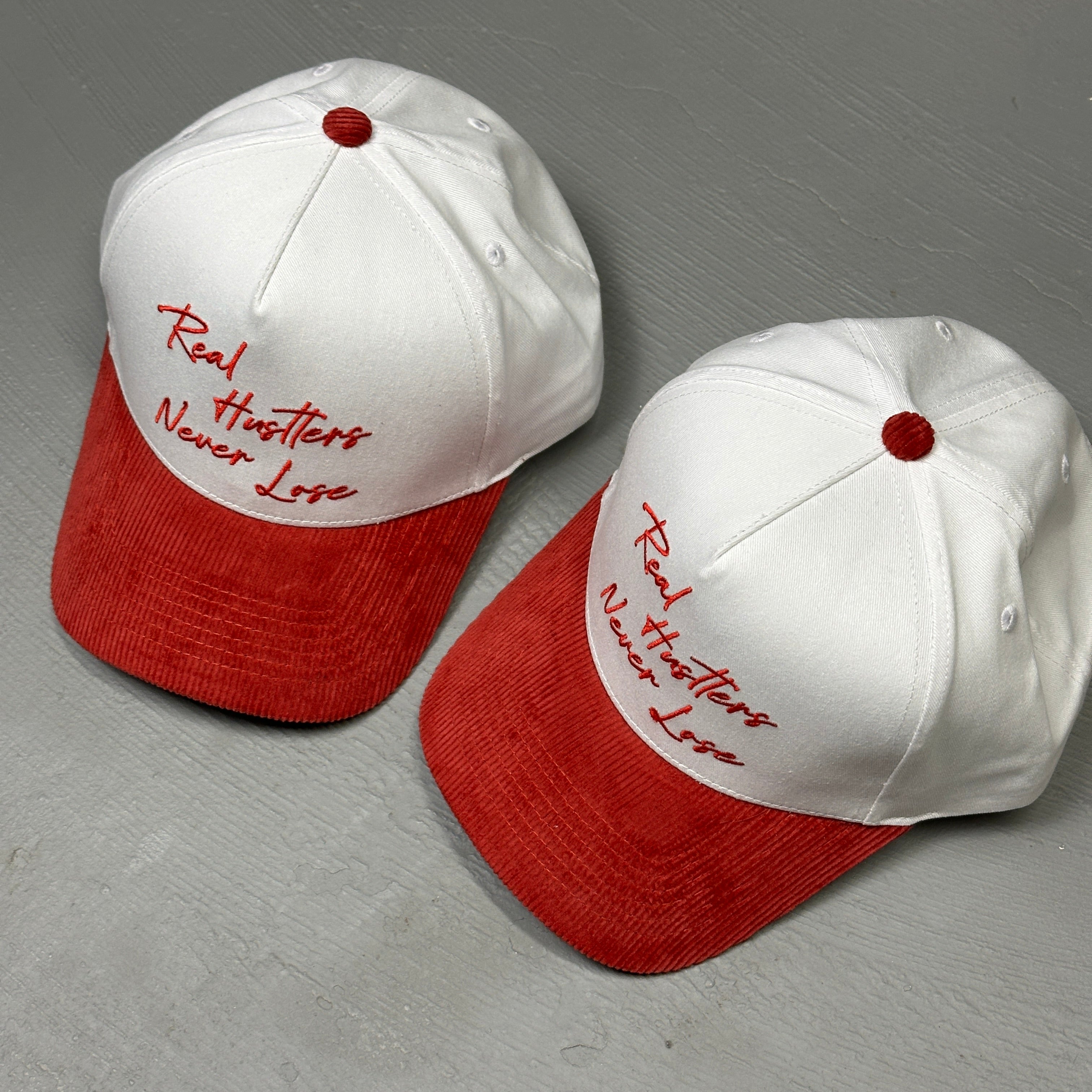 Real Hustlers Never Lose Corduroy Hat - Red/white