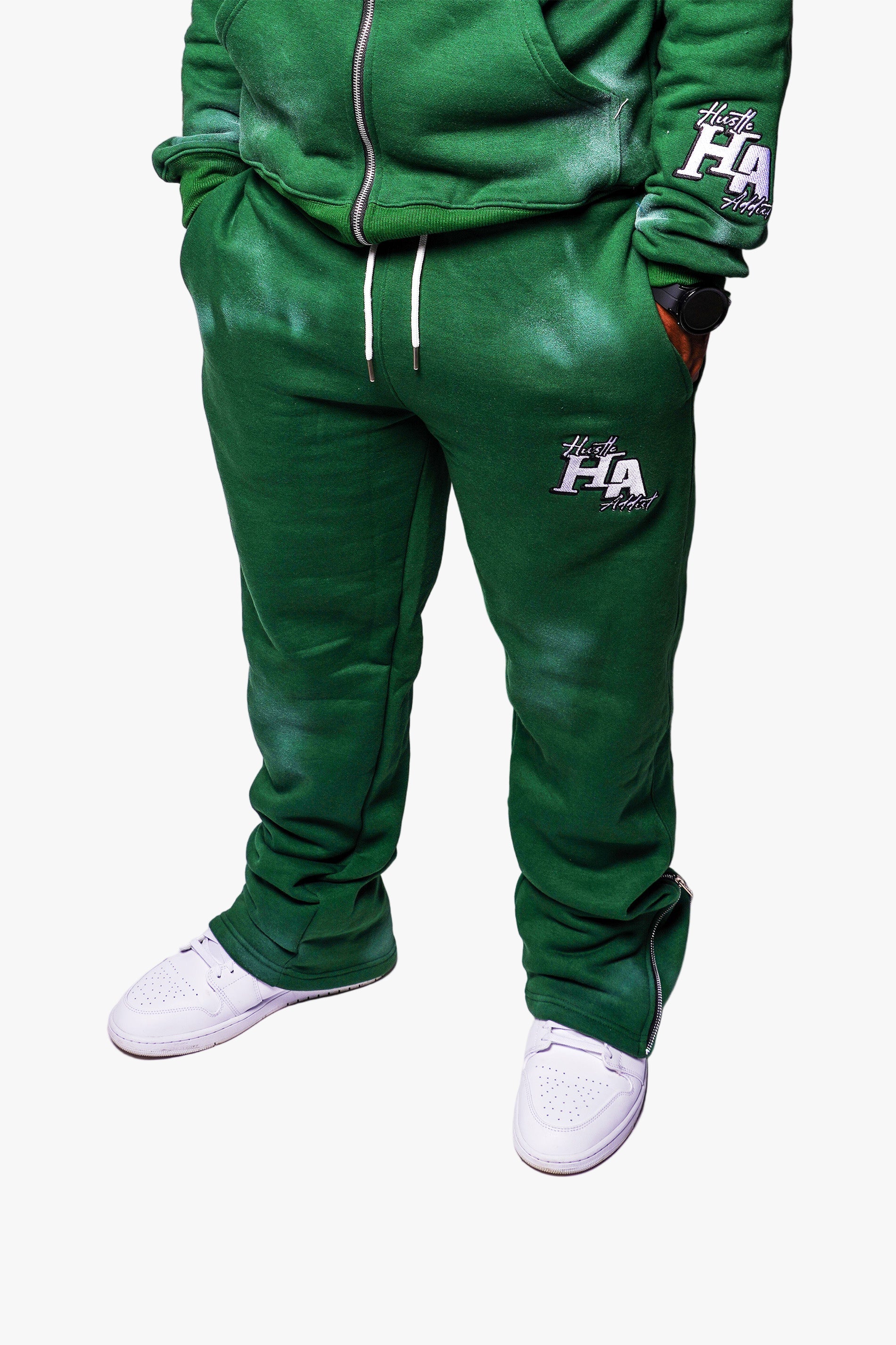 Pine Green Flare Zip Sweatpants